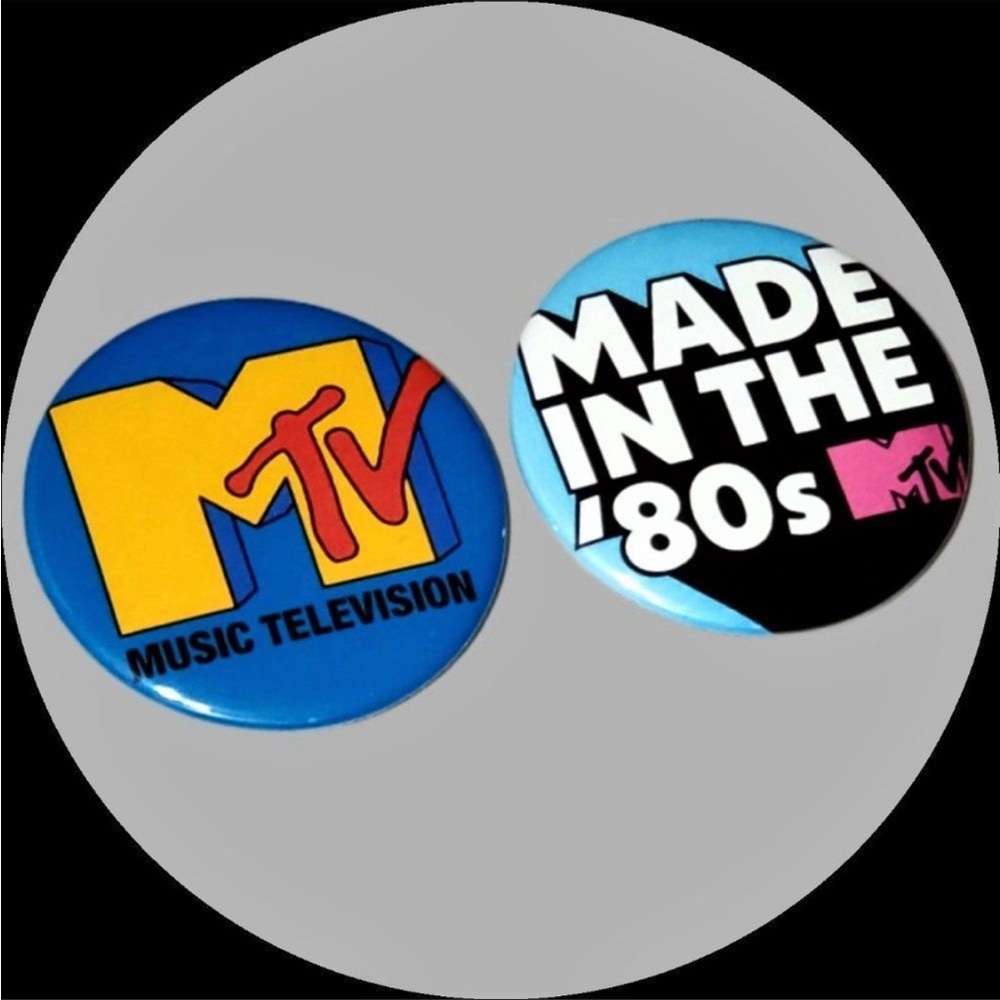 MTV Logo Button Pins Pop Art Jewelry 80s Vintage